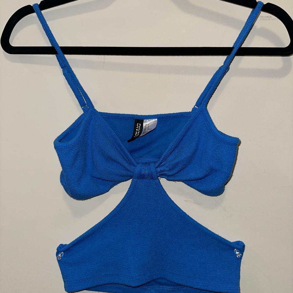 Electric blue cutout crop tank top